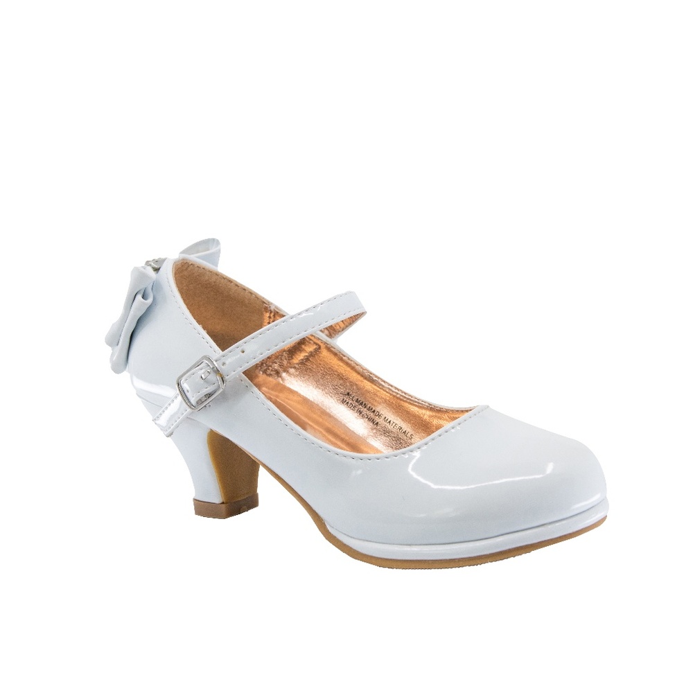 NEW Girls Patent Leatherette Back Bow Tie Mary Jane Kiddie Heel - White …